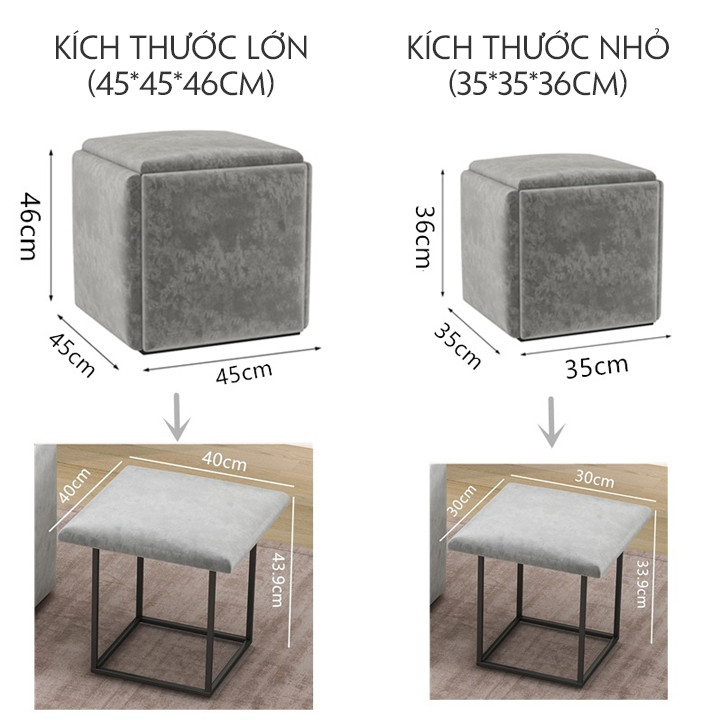 Ghế khối rubik - Ghế xếp thu gọn hình vuông - Ghế đôn thu gọn gồm 5 ghế - Ghế sofa phòng khách khối rubik cao cấp