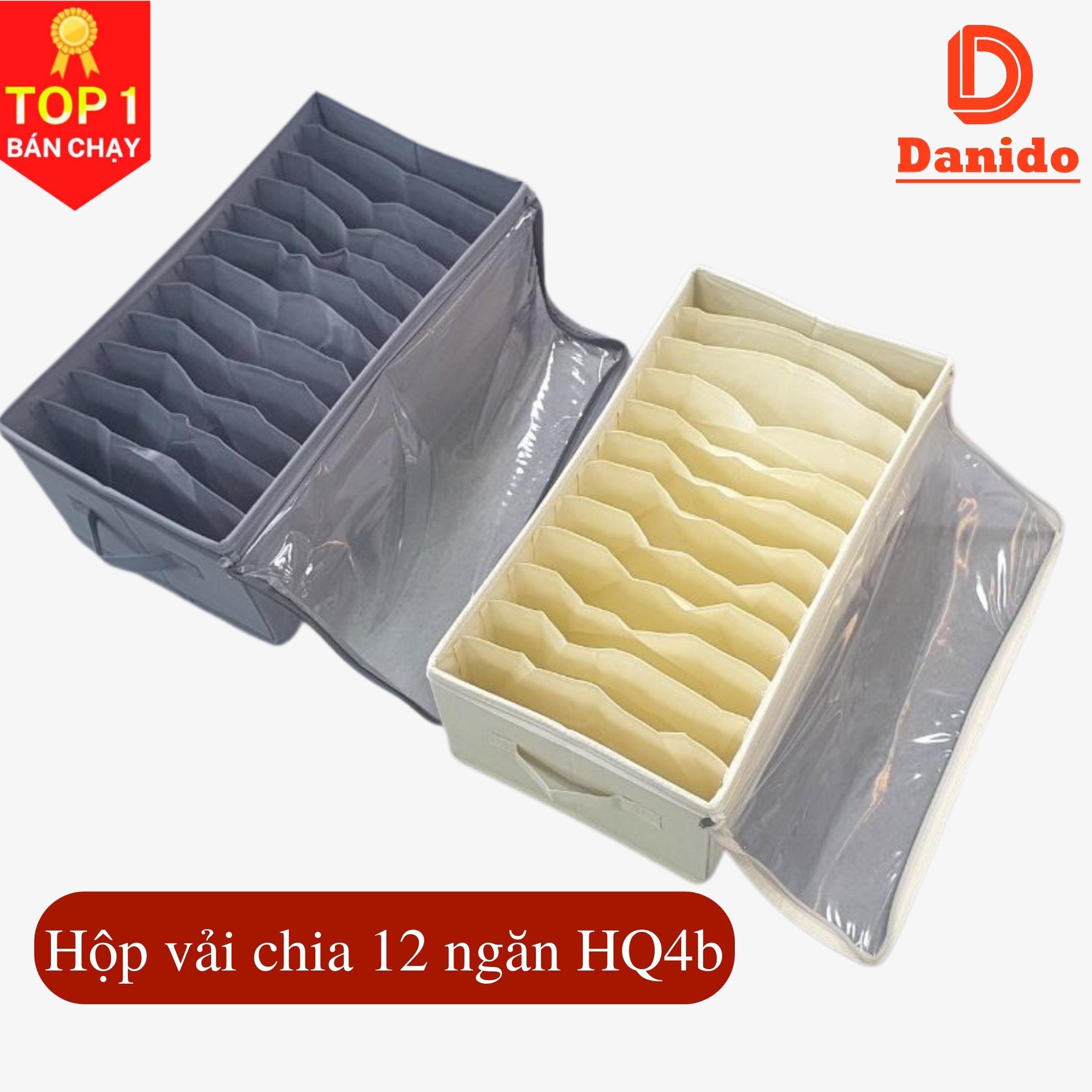 Hộp vải đựng đồ chia ngăn HQ4 - Hộp đựng quần áo chia 9 ngăn, 12 ngăn gấp gọn chính hãng