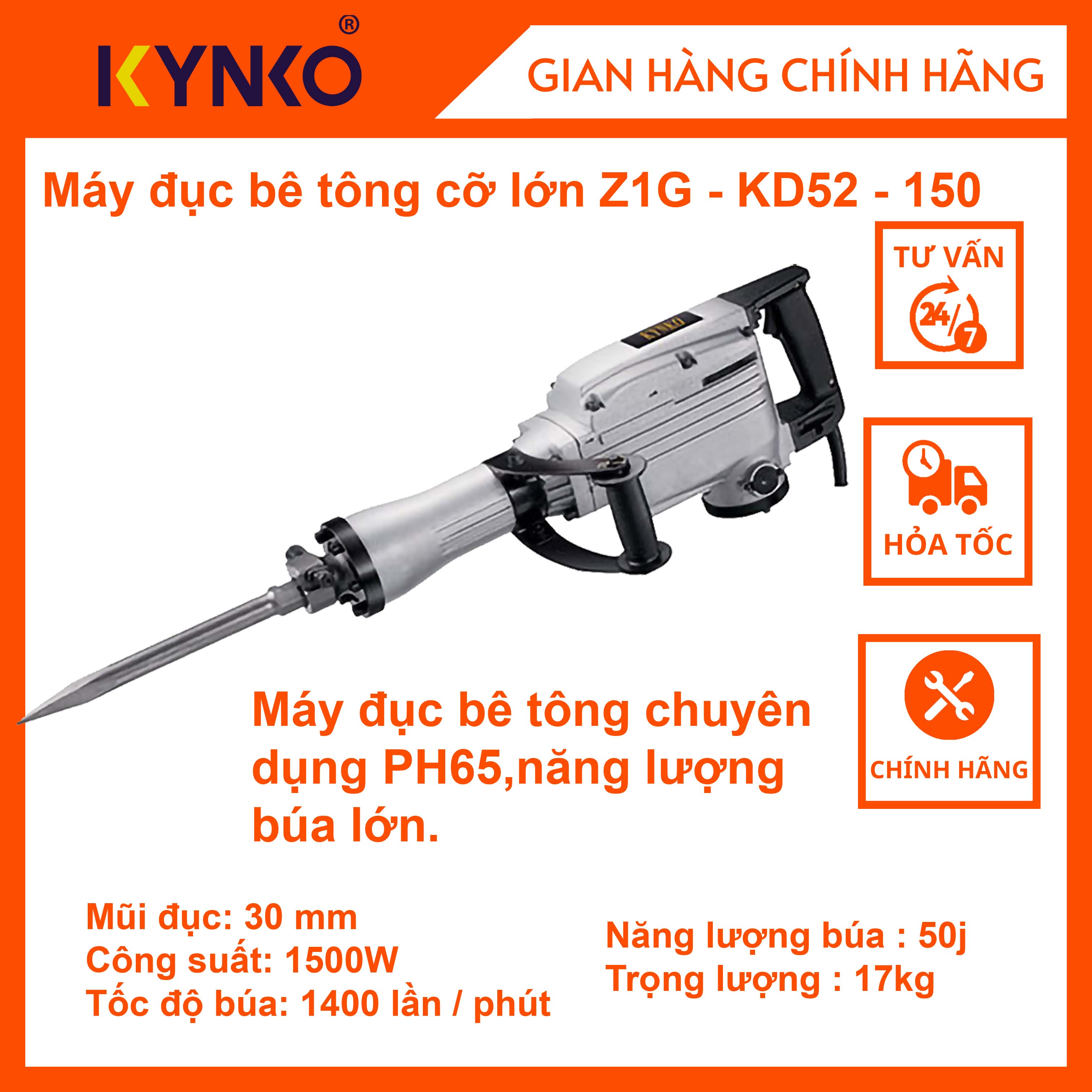 Máy đục bê tông cầm tay cỡ lớn PH6 chính hãng Kynko Z1G-KD52-150 #6521