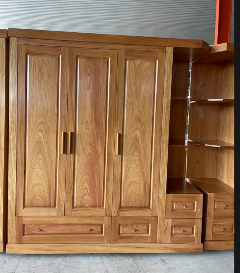 TỦ QUẦN ÁO GỖ GÕ ĐỎ CAO CẤP 3 CÁNH KÈM GÓC TRANG TRÍ