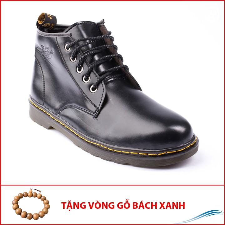 Giày Boot Nam Cổ Lửng Đế Khâu Da Trơn Màu Đen Cực Chất - M354-DEN- Kèm Vòng Gỗ Bách Xanh