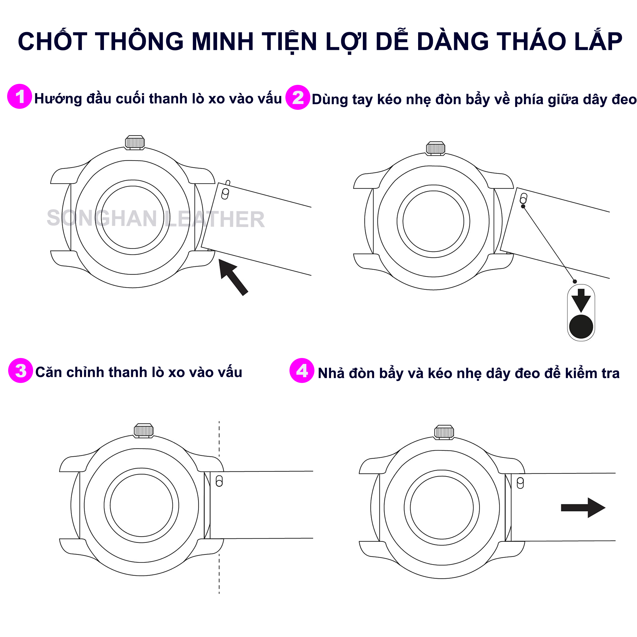 Dây Đồng Hồ gắn chốt thông minh dễ dàng tháo lắp, dây da cá sấu cao cấp chính hãng kèm khoá kim nhiều size, nhiều màu, Bảo Hành 6 tháng