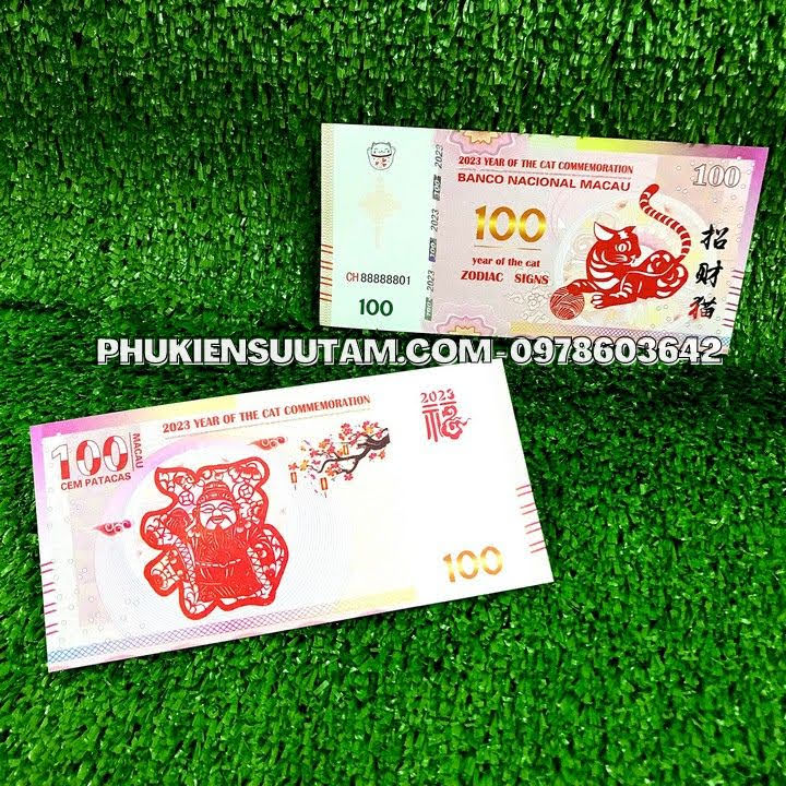 Combo 100 Tờ Lì Xì 100Dollar Macao Hình Con Mèo 2023, kích thước: 15.5cmx7.5cm, màu trắng - SP0054AB