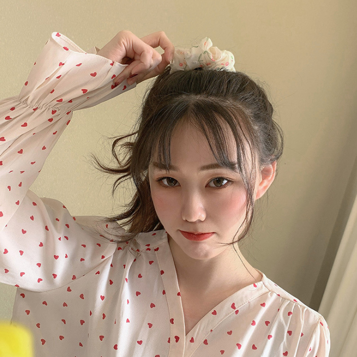 Sét 2 dây buộc tóc voan cherry Scrunchies tinh tế vòng lớn HD43