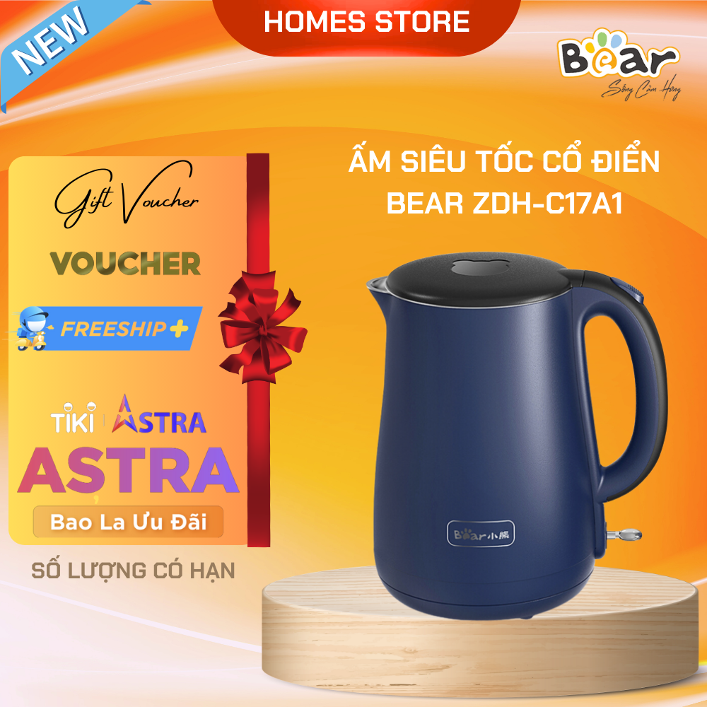 Ấm Siêu Tốc Phong Cách Cổ Điển BEAR ZDH-C17A1 Dung Tích 1.7 Lít Công Suất Cao 1800 W - Hàng Nhập Khẩu