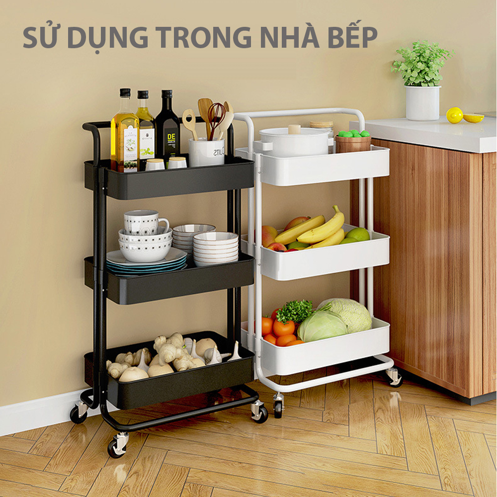 Kệ đựng để đồ đa năng có bánh xe 3 tầng (giao màu ngẫu nhiên)