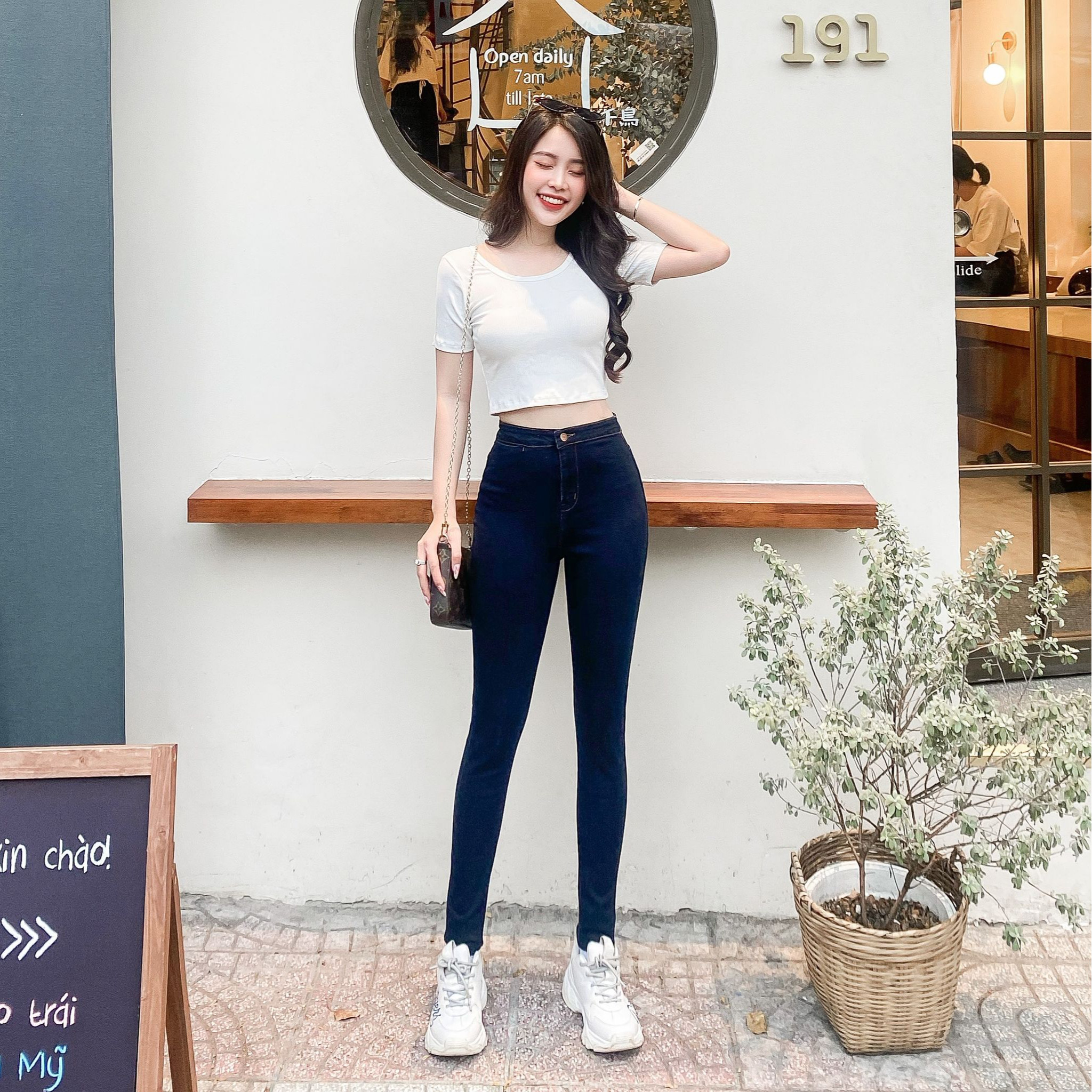 QUẦN JEANS SKINNY DÀI TÚI MỔ JEA96 XANH ĐẬM