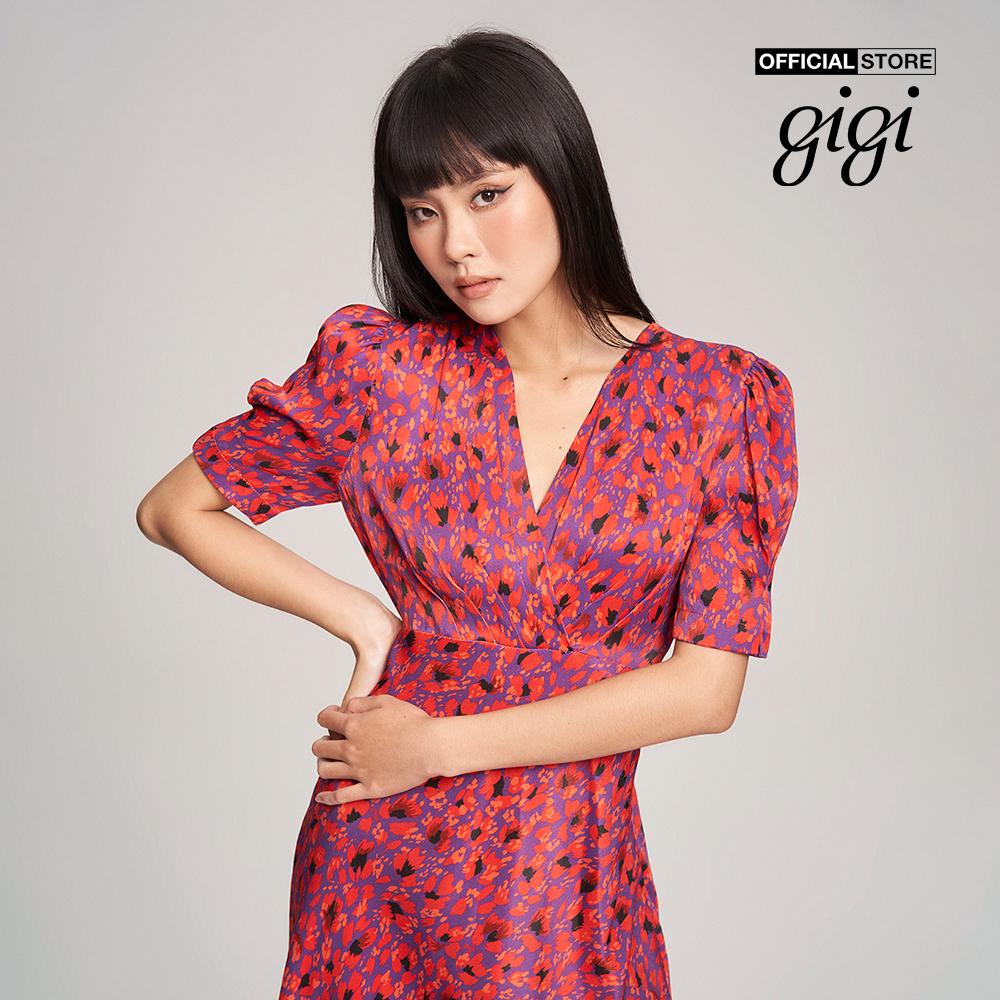 GIGI - Đầm midi cổ V tay ngắn phồng nữ tính G2102D223138