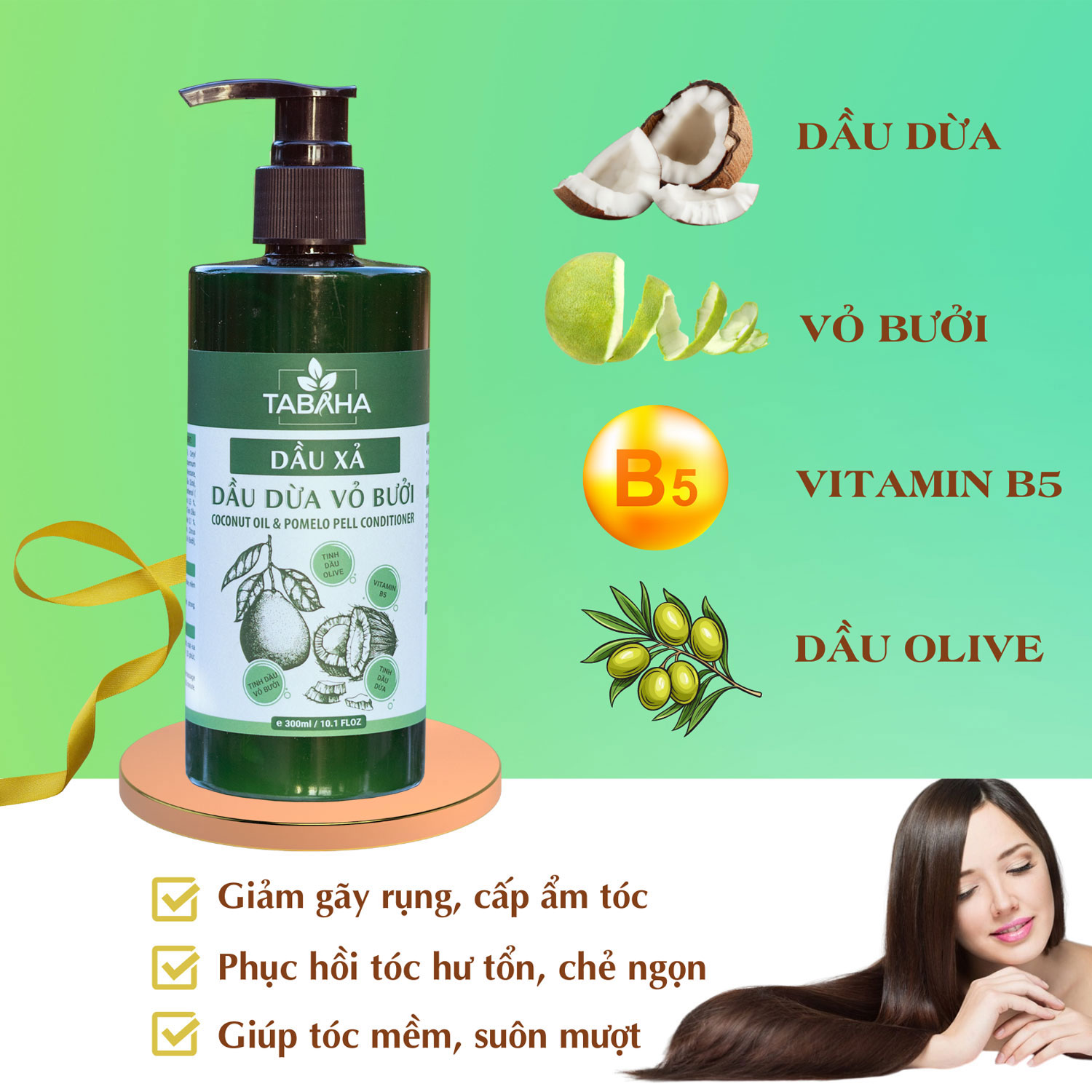 Hình ảnh Dầu xả dầu dừa vỏ bưởi Tabaha 300ml làm mềm tóc giảm gãy rụng