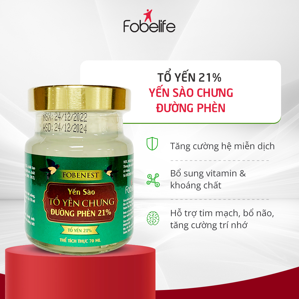 Hộp Yến Sào Tổ Yến Chưng Đường Phèn 21% Yến Giúp Bồi Bổ Cơ Thể Fobelife - Lọ 70ml