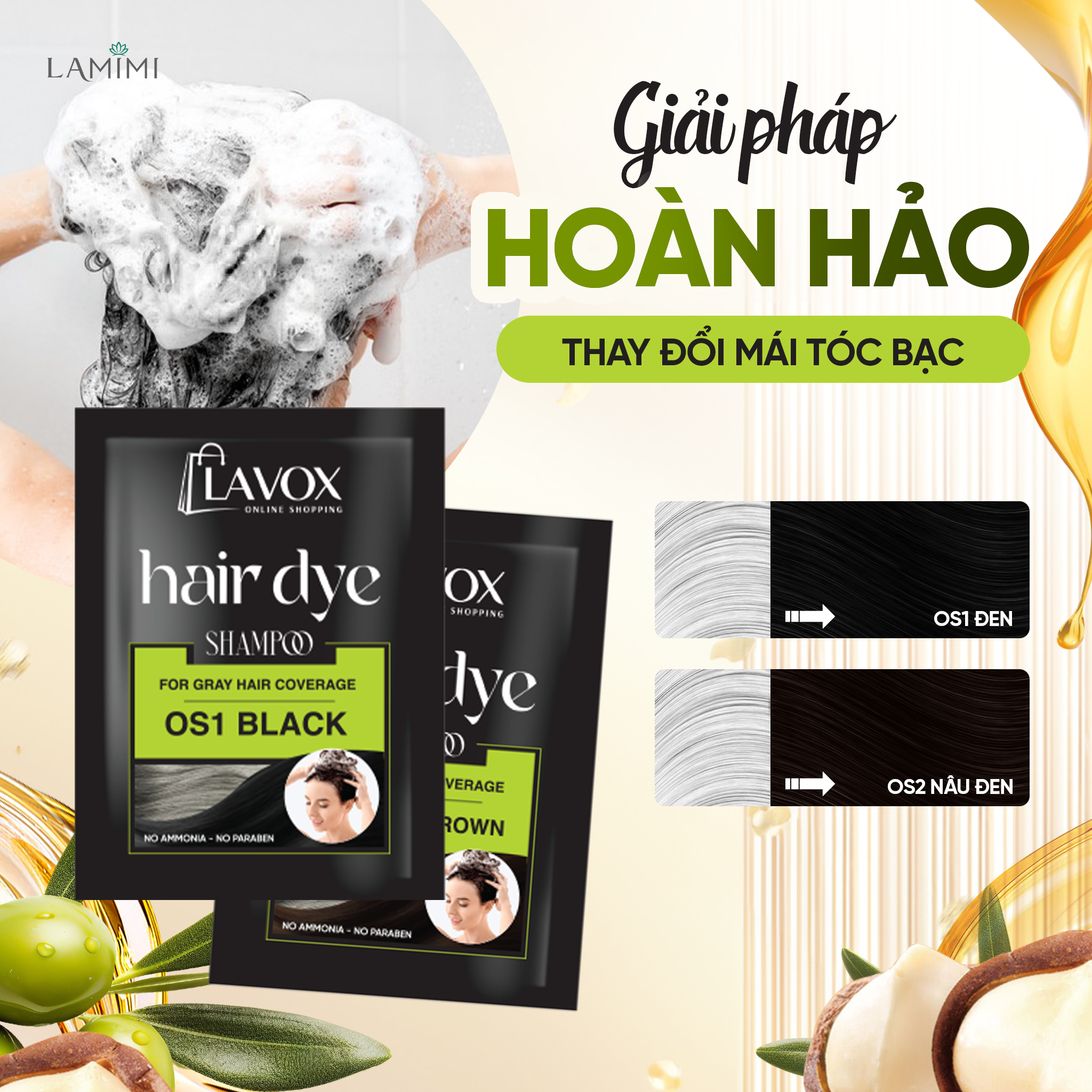 Bộ 3 Hộp Gội Phủ Tóc Bạc Lavox Online Shopping 30ml x 9 - Lên Màu Tự Nhiên Tại Nhà Lamimi Chính Hãng
