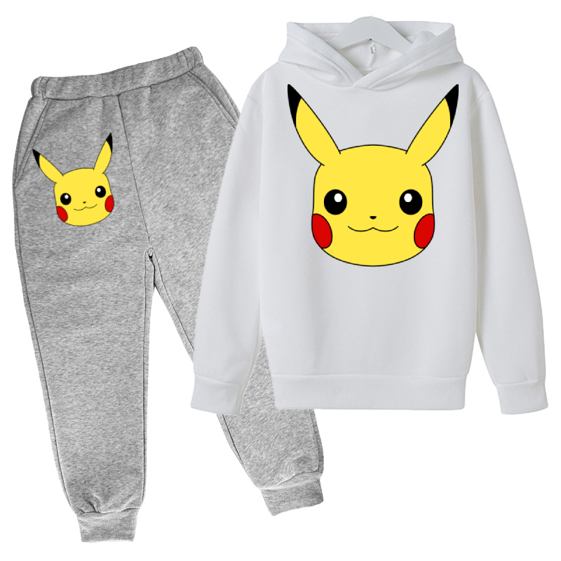 Pikachu Áo Hoodie Pokemon Áo Hoodie Game Áo Hoodie Bộ Thu Trẻ Em Áo + Quần 2 Bộ Teen Dễ Thương Áo Hoodie 4-14Y bộ Bé Trai Quần Áo