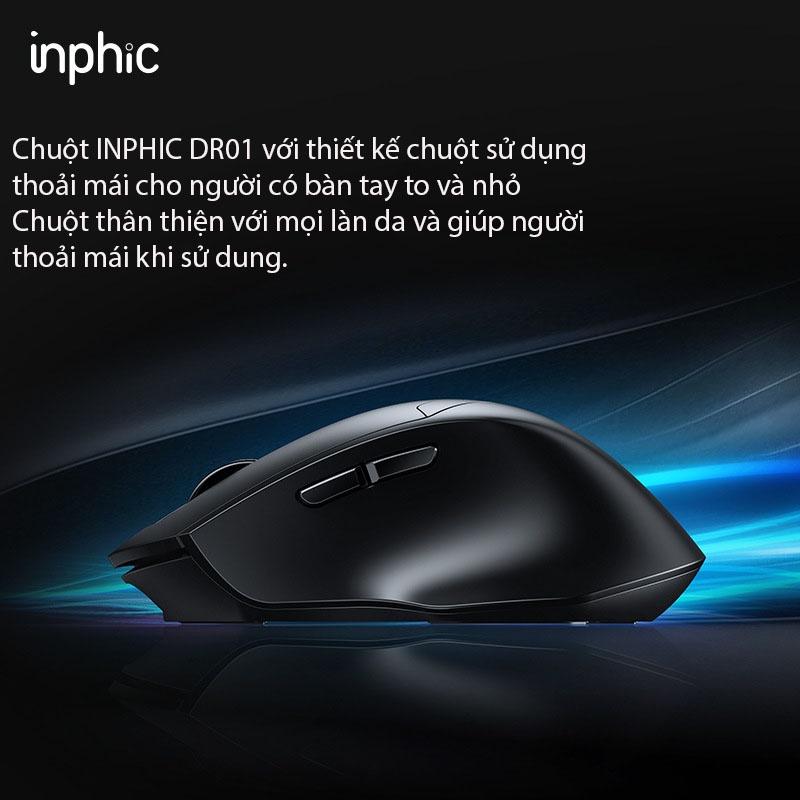 Chuột không dây INPHIC DR01 - Chuột Bluetooth Pin sạc - có đèn Led báo mức Pin - DPI lên đến 1600 - Hàng Chính Hãng