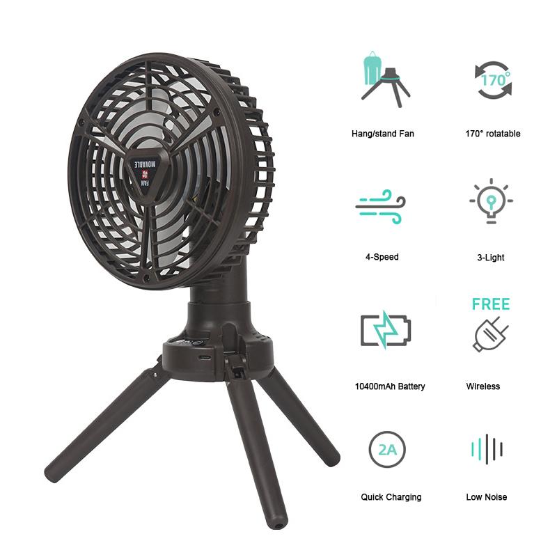 Camping Fans for Tents 10400mAh USB Rechargeable Battery Operated Fans with LED Lantern Folding Tripod Portable Fan