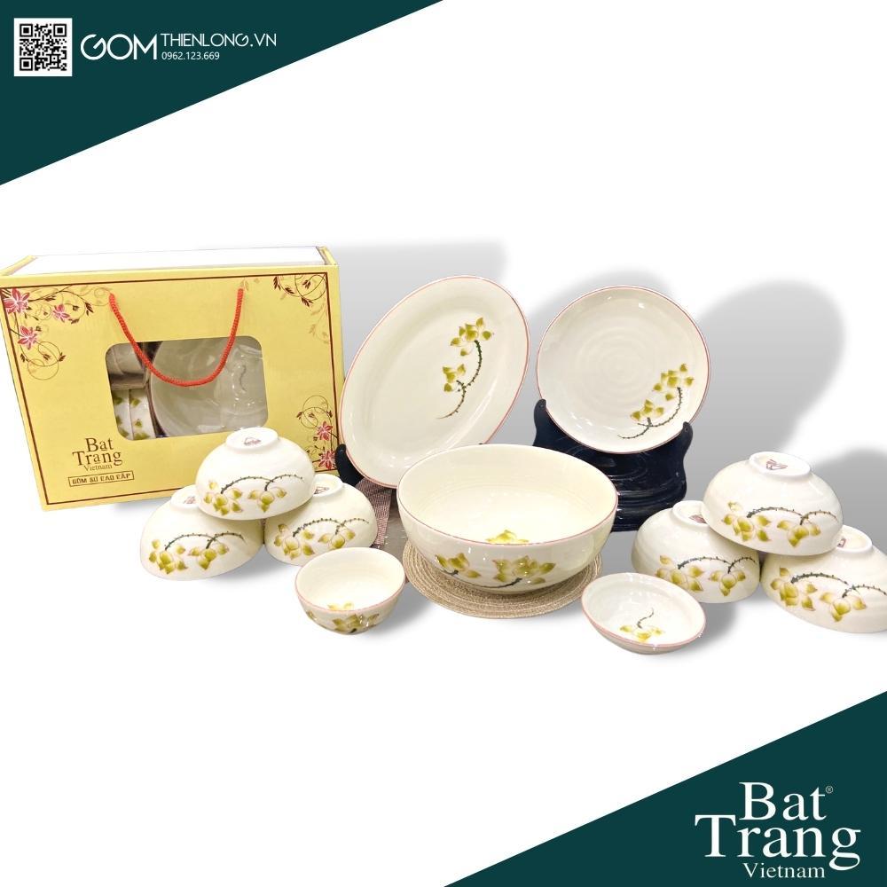 Bát Đĩa Quà Tặng Cao Cấp Sen Vàng - Bộ Bát Đĩa Bát Tràng Chính Hãng Loại 1 - Gốm Thiên Long