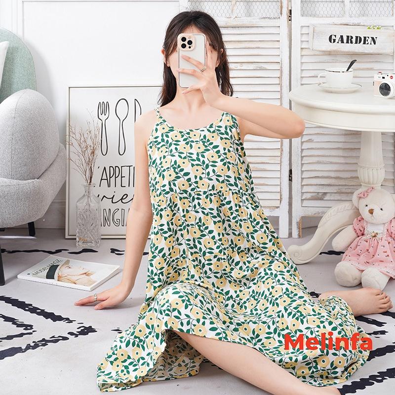 Váy ngủ hai dây nữ vải Cotton lanh lụa mềm mịn thoáng mát, đầm ngủ mặc nhà nữ suông rộng mã V0278