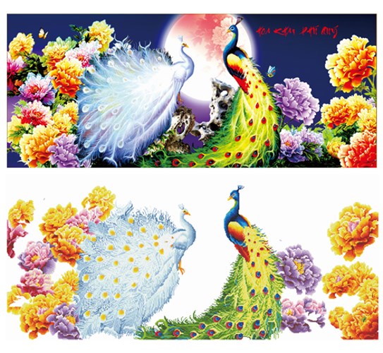 Tranh đính đá hoa khai phú quí VS048 - 160 x 75 cm - chưa đính