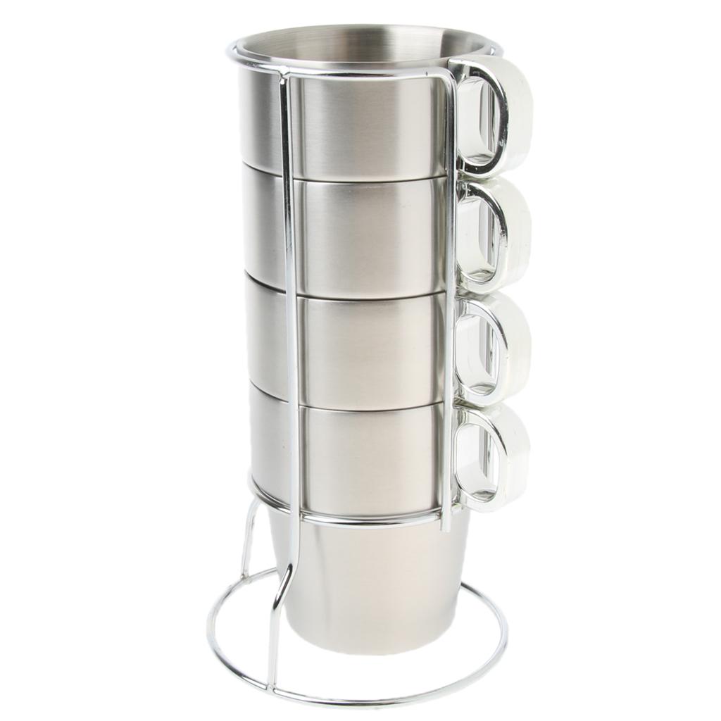 1 Set Stainless Steel Double Insulated Vacuum Coffee Mug Cups With Holder