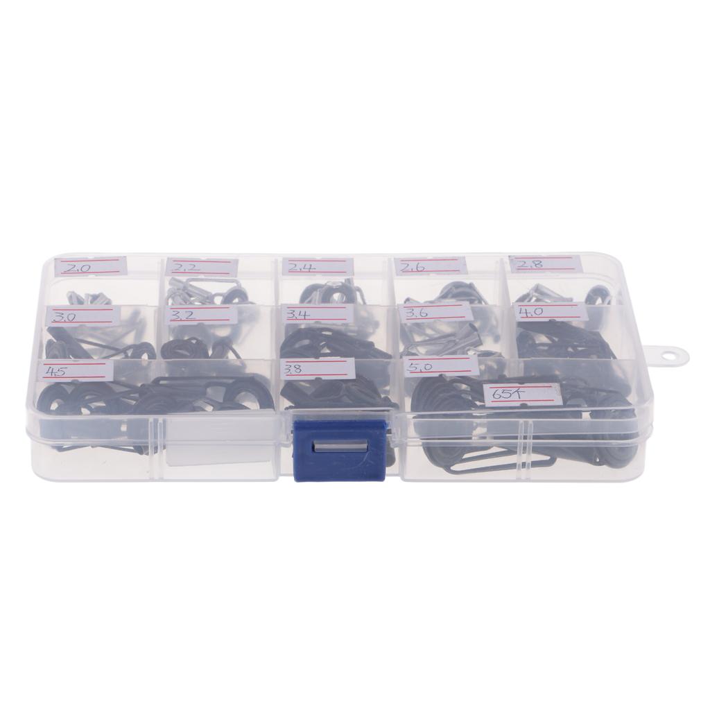 65Pcs Metal Fishing Rod Guides Ring Rod Repair Kit DIY Tips Rings