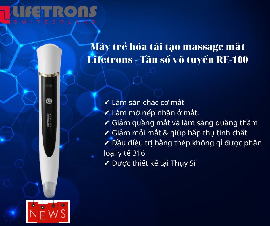 [ĐỘC QUYỀN] Máy trẻ hóa tái tạo da vùng mắt chuyên sâu massage mắt Lifetrons - Tần số vô tuyến RE-100