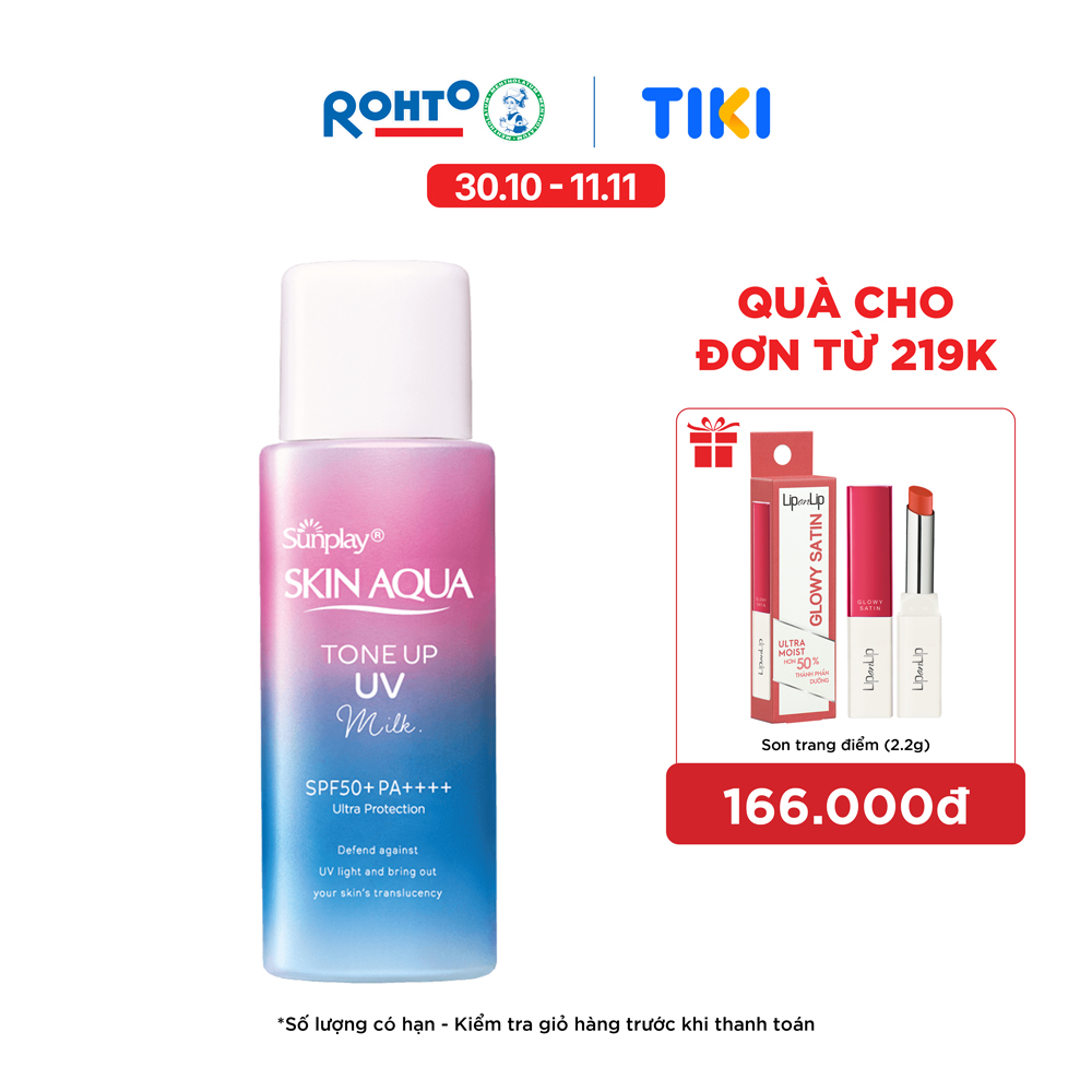 Sữa chống nắng nâng tông Skin Aqua Tone up Lavender cho da tối màu &amp; da vàng Sunplay Skin Aqua Tone Up UV Milk Lavender SPF 50+ PA++++ 50g