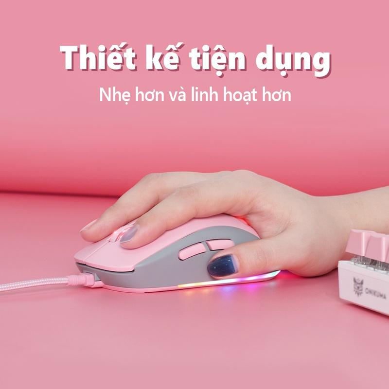 Chuột chơi game có dây ONIKUMA CW918 Catpaw màu hồng và trắng với đèn RGB [Hàng chính hãng]