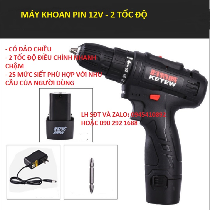 Máy khoan pin 12V 2 tốc độ