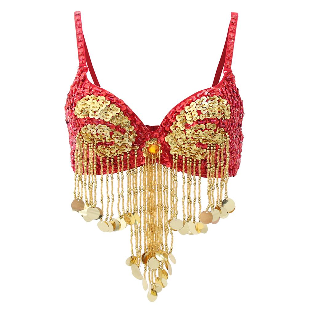 Womens Sparkling Sequins Tassels Bra Top Raves Belly Dance Holiday Indian Dancer Costume Club Wear