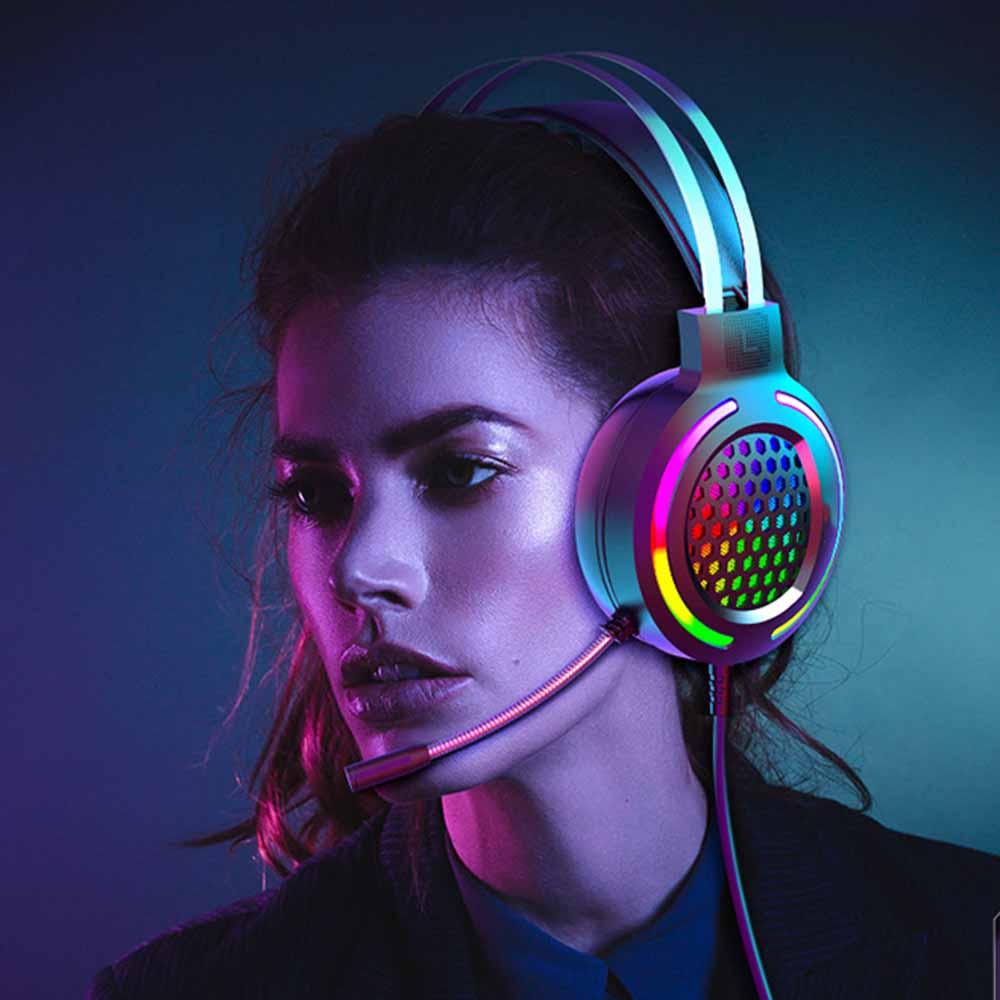 Hollow RGB Gaming Headset Wired Computer Headset Heavy Bass 7.1 Usb Headset With Microphone