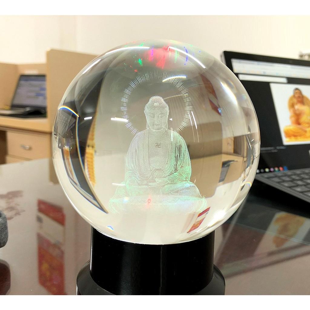 Quả cầu phong thủy pha lê 3D - Phật A Di Đà - Tặng kèm đế gỗ