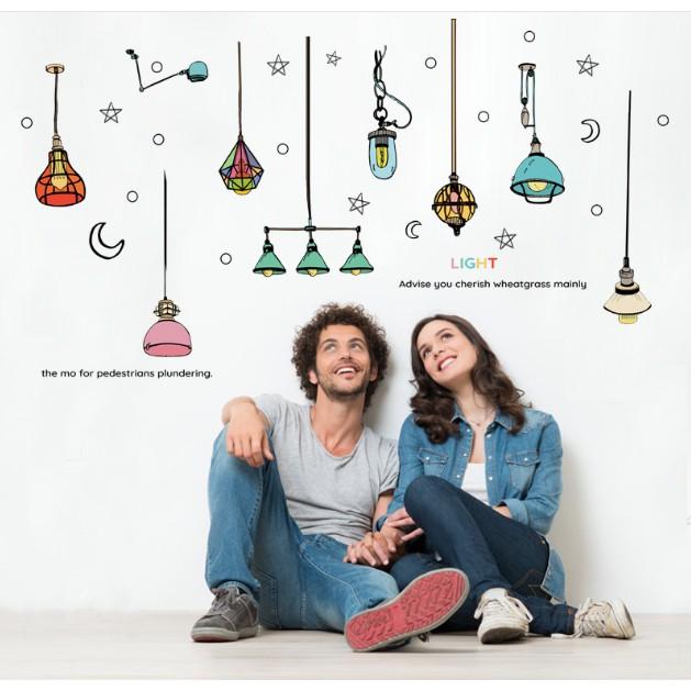 Decal trang trí tường - Dây Đèn sắc màu hoạt hình mẫu mới