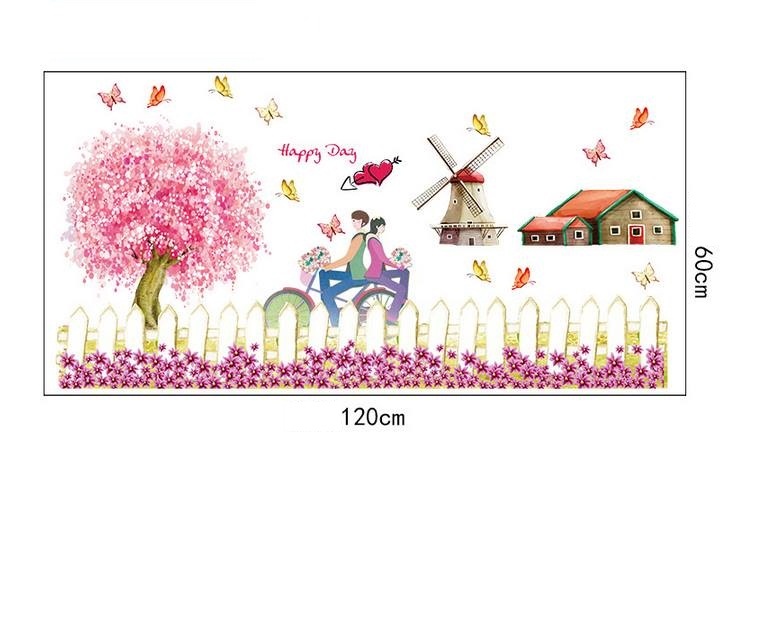 DECAL DÁN TƯỜNG TRÁI TIM HỒNG VÀ CỐI XAY GIÓ - HP930