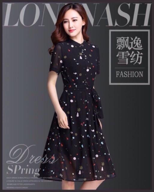 ĐẦM XOÈ SƠ MI HOẠ TIẾT