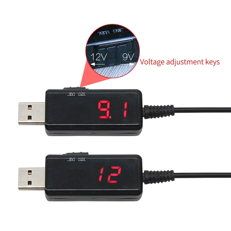 Dây cáp chuyển đổi nguồn USB 5V sang 9V 12V loại tốt có điều chỉnh điện áp có màn hình LED và công tắc chuyển đổi