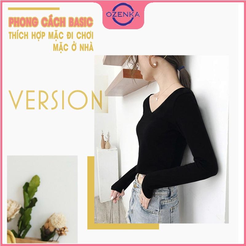 Áo croptop tay dài cổ V ôm body , ao crt mặc đi học đi chơi đẹp thun gân 100% cotton màu đen trắng free size