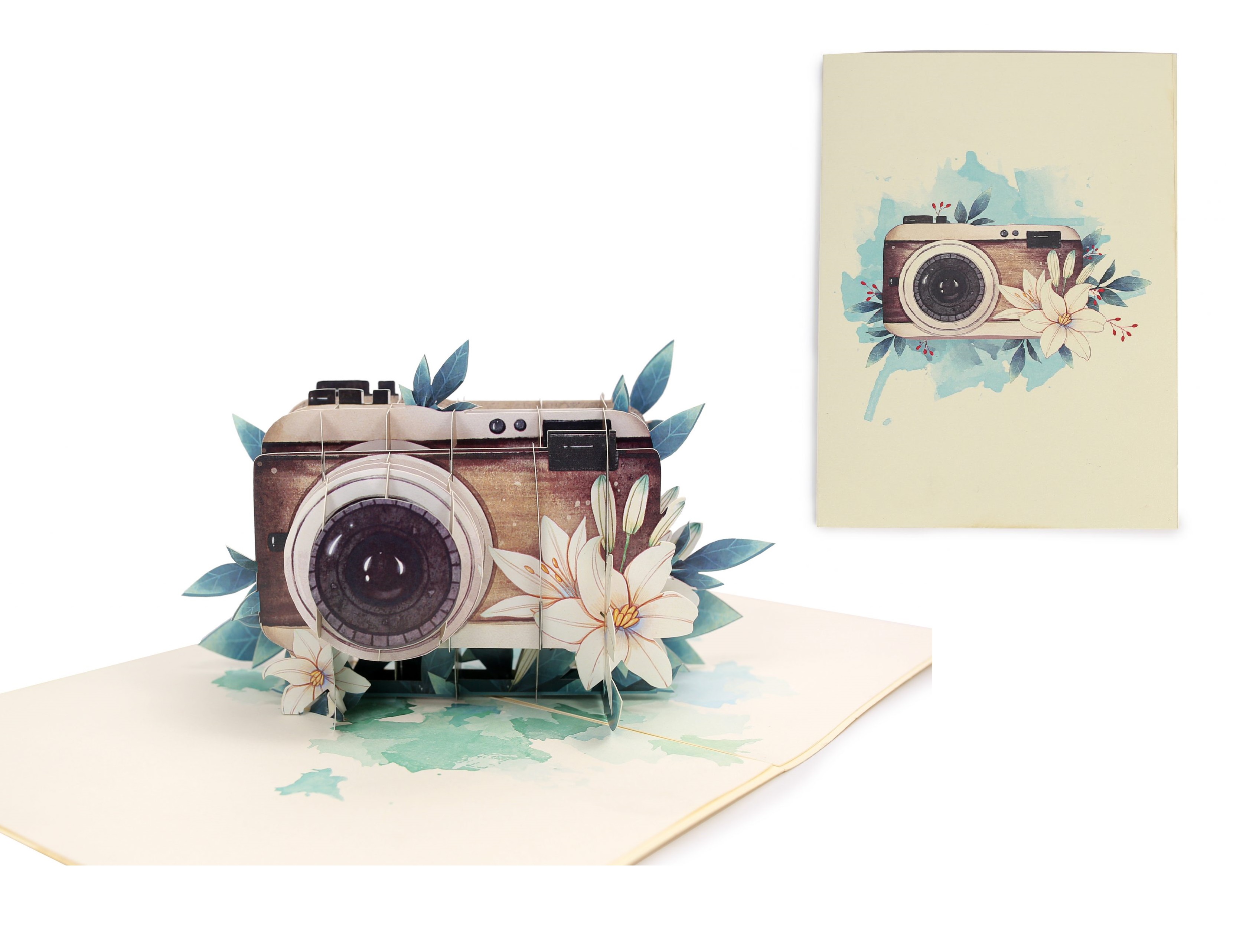 H07 -  Thiệp 3D Máy Ảnh Vintage &amp; Hoa Lily – Pop Up Card Viethands Giftshop