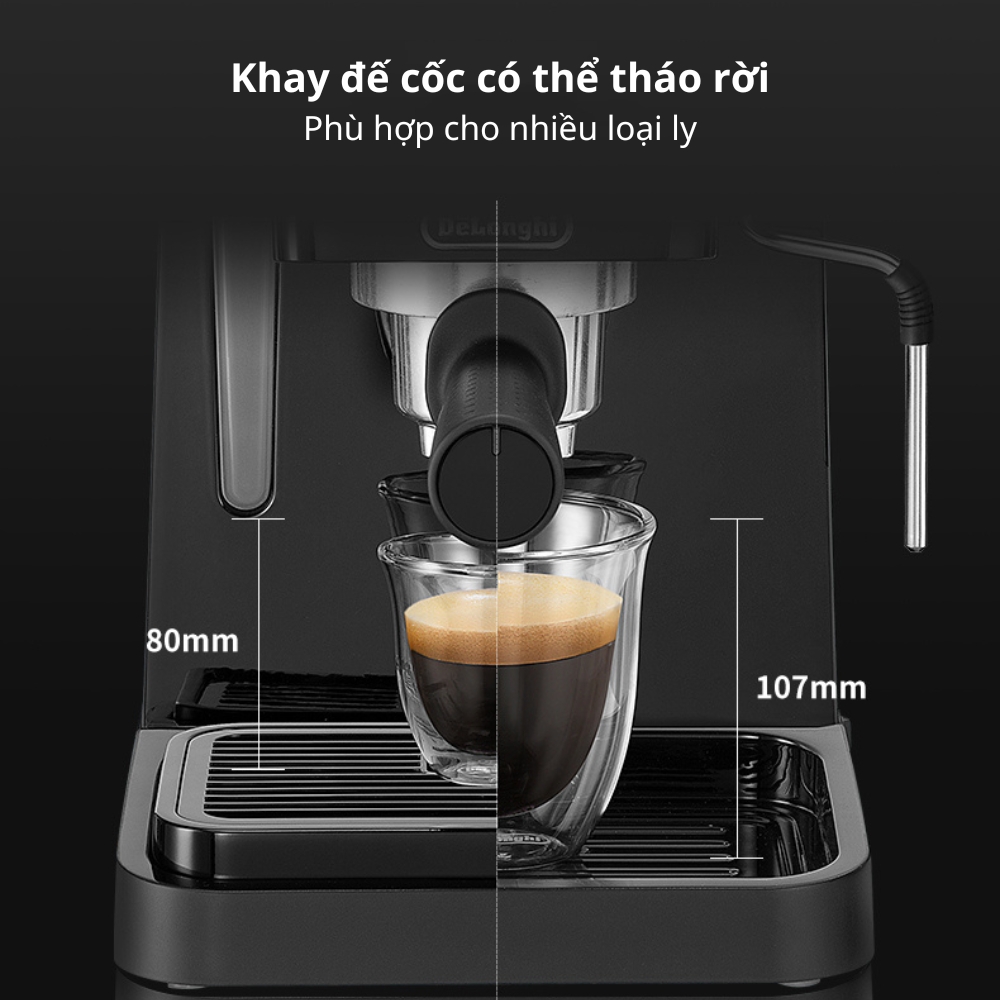 Máy pha cà phê Espresso Delonghi EC235.BK công suất 1100W đánh bọt sữa, tạo lớp kem capuchino, Latte - Hàng nhập khẩu