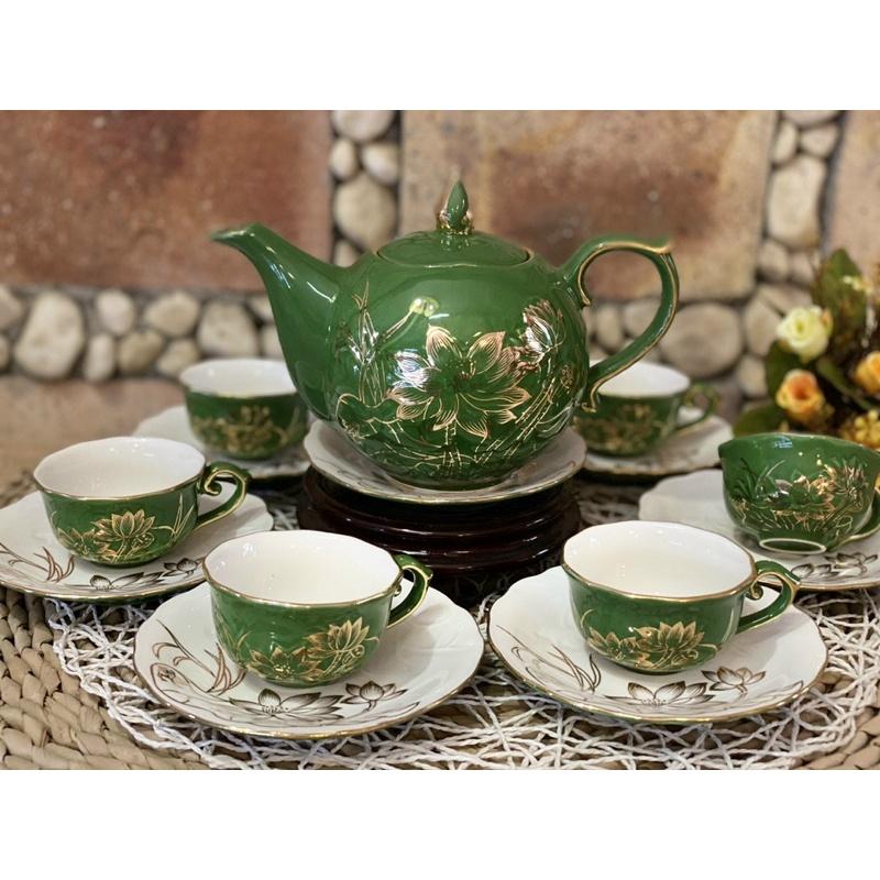 Bộ ấm chen sen vẽ vàng đủ 3 màu cơ bản cực đẹp hàng chuẩn Bát Tràng