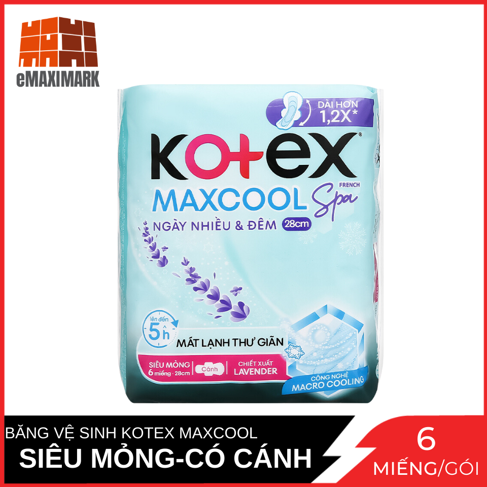 Băng Vệ Sinh Kotex Maxcool Nhiều ngày &amp; đêm 28cm 6 miếng