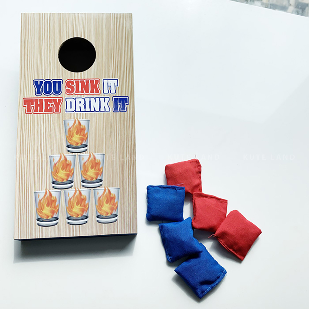 Trò chơi uống bia rượu Bean Bag Toss Game thử thách ném gối vào lỗ xem ai cao tay hơn