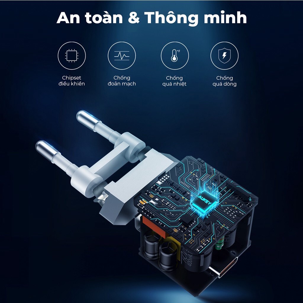 Combo 2 Củ Sạc Nhanh Aukey PA-F5 20W Chuẩn Power Delivery 3.0 - Hàng Chính Hãng