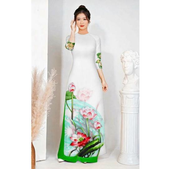 SÉT ÁO DÀI TRUYỀN THỐNG IN HOA SEN + QUẦN DÀI