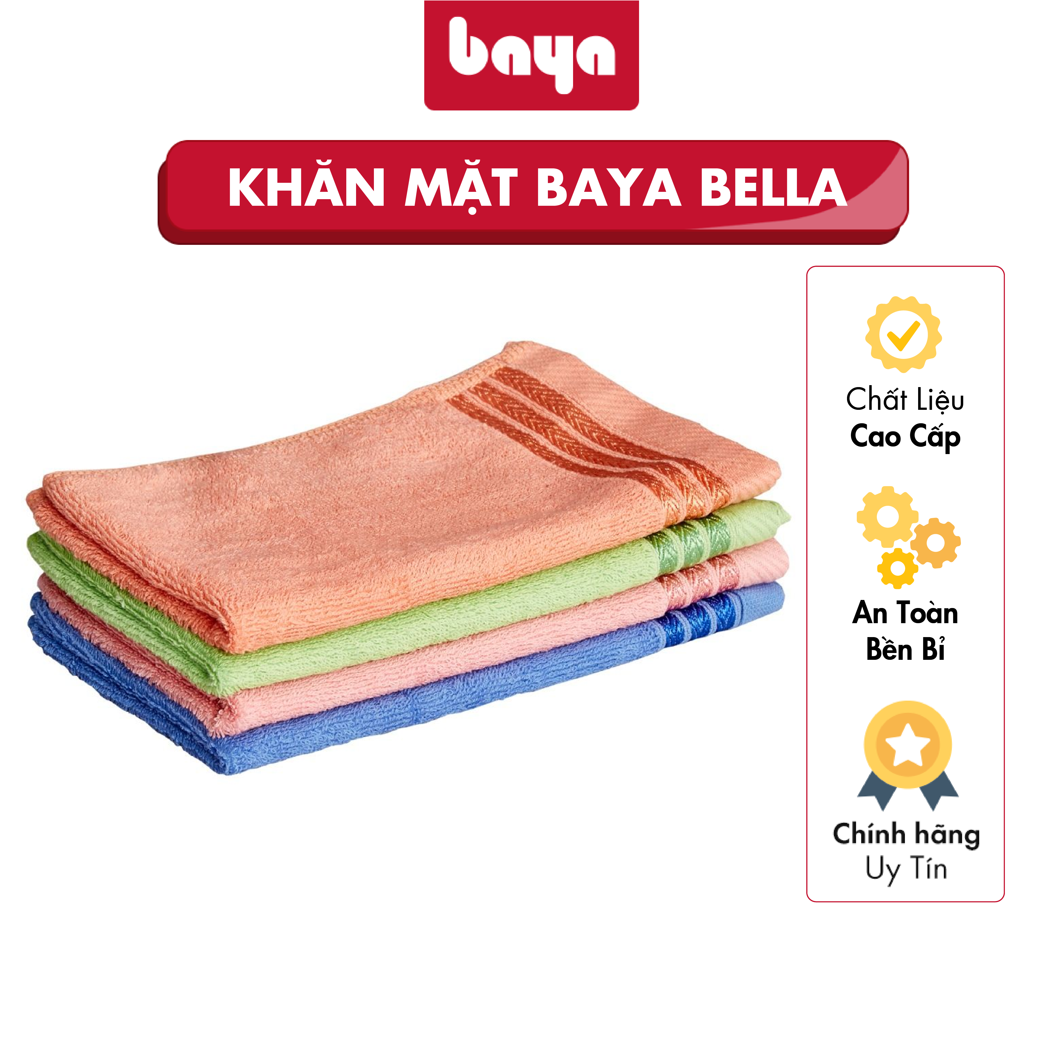 Bộ 4 Khăn Mặt Cao Cấp BAYA BELLA Chất Liệu Cotton Thấm Hút Tốt, Nhanh Khô, Dễ Giặt Sạch 7400048