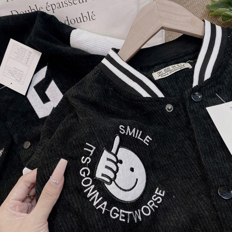 Áo Khoác Bomber Unisex Thêu G mặt cười chất nhung tăm 2 lớp thêu trước sau