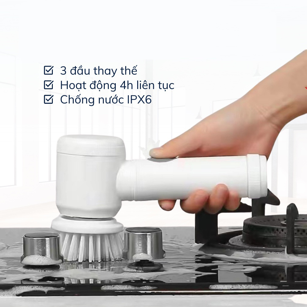 Máy Cọ Rửa Điện Đa Năng Pin Sạc USB, Chống Nước, Bàn Chải Vệ Sinh Bếp, Bồn Rửa, Nhỏ Gọn Tiện Lợi