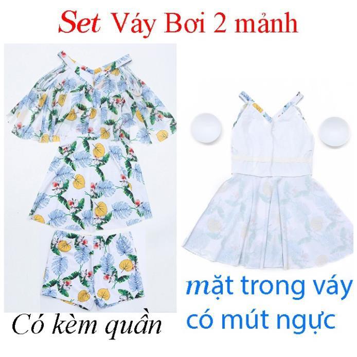 Đồ bơi nữ set bơi 2 mảnh váy bơi cổ tim kèm quần bơi cao cấp