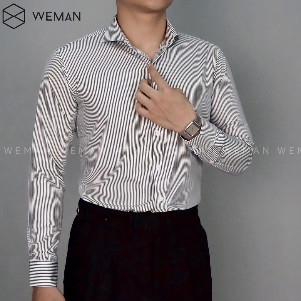 Áo Sơ Mi Sọc Nam, Áo Sơ Mi Nam Kẻ Sọc Xanh Cổ Cutaway Sang Trọng, Chất Liệu Cao Cấp Mịn Mát Thấm Hút Mồ Hôi WEMAN - KS02