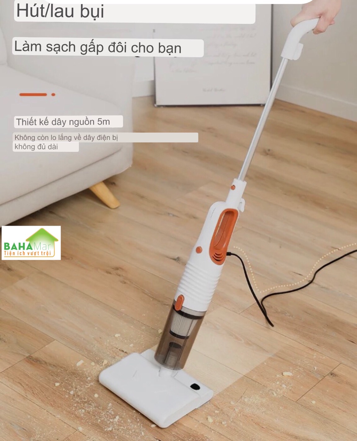 MÁY ĐA NĂNG TÍCH HỢP HÚT BỤI VÀ LAU NHÀ KÉP KHÔ VÀ ƯỚT "BAHAMAR" Lực hút chân không cực mạnh lau kép khô và ướt theo nhu cầu sử dụng