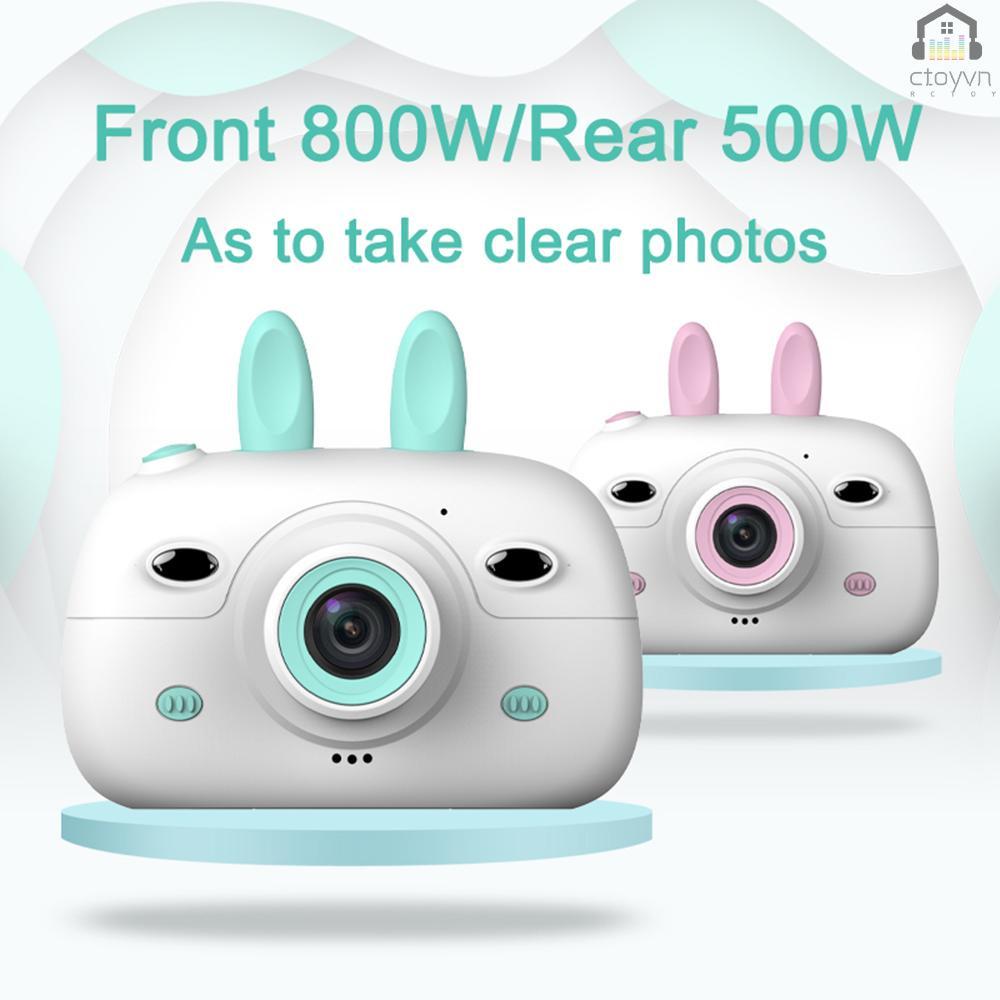 Camera hai ống kính mini màn hình rộng chế độ lấy nét thông minh không có thẻ nhớ kiểu hoạt hình màu hồng cho trẻ em