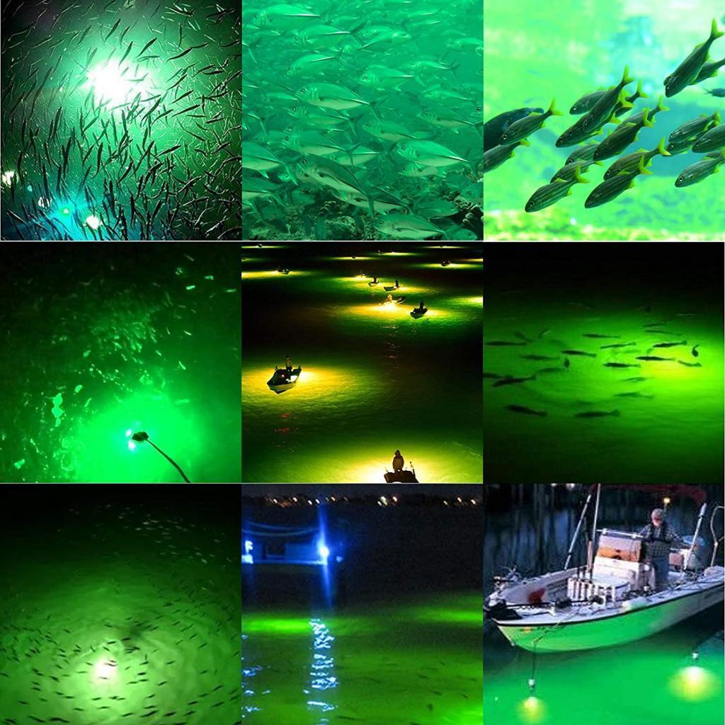 LED Submersible Fishing Light Underwater Fishes 5m Cord Clip Green